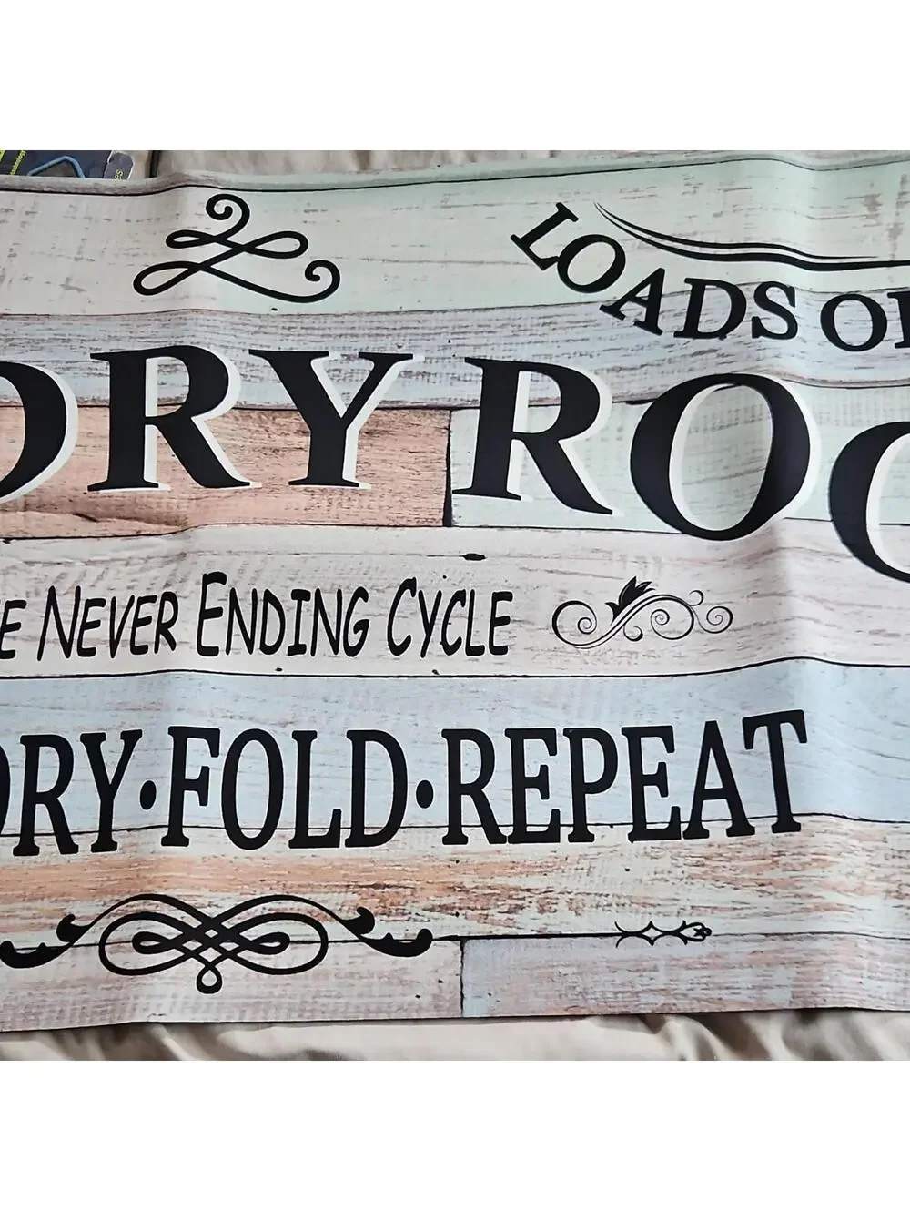 Laundry Room Wash Dry Fold Repeat Rectangle Door Mat Multicolor Text Pattern